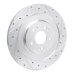 Genesis G80 Brake Rotor (1) - Rear Right - R1 Concepts - Drilled & Slotted - Silver - `21-`26